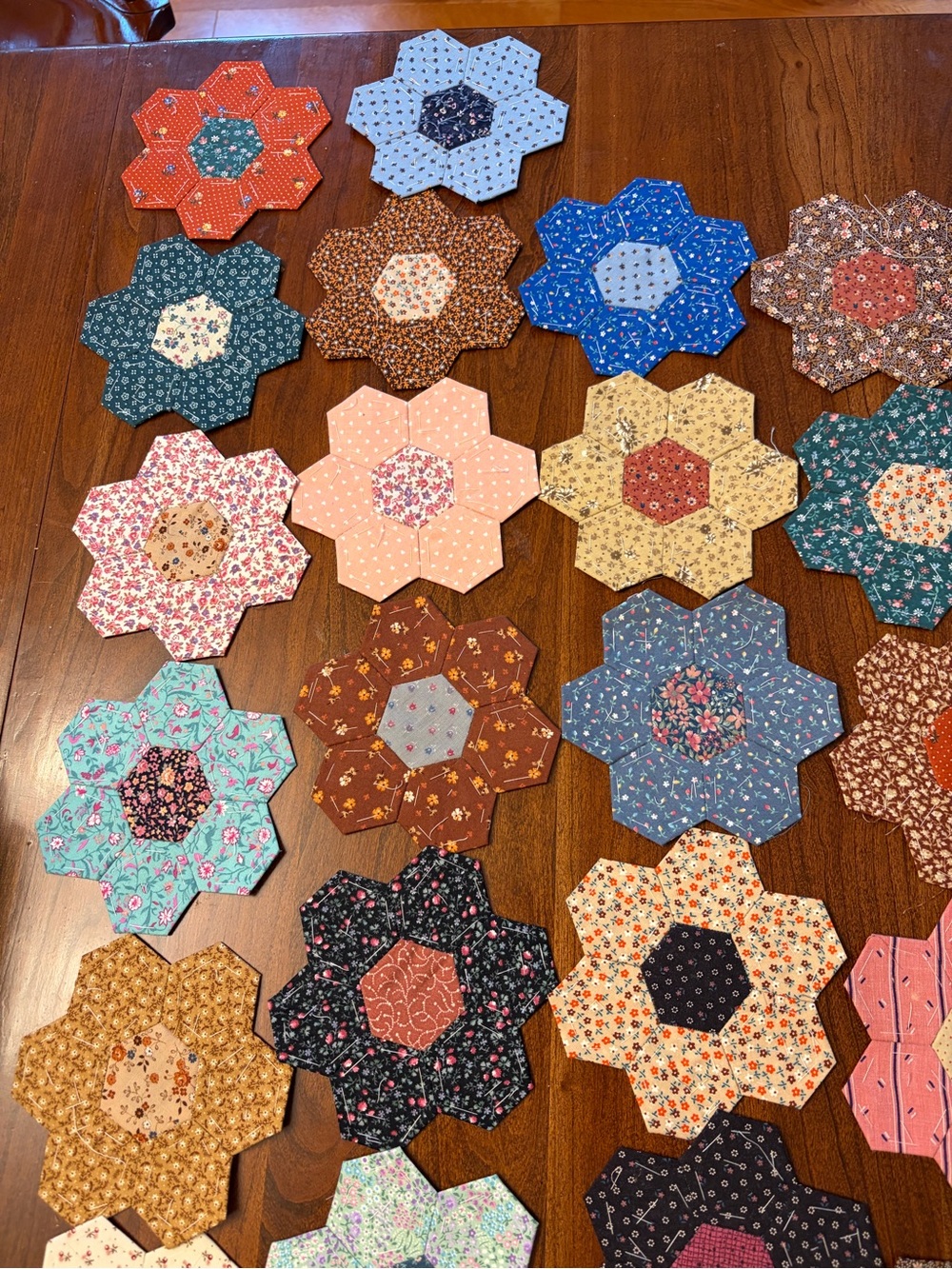 Handmade Floral Patchwork Quilted- Multicolor 5” each total 30 hand sewn